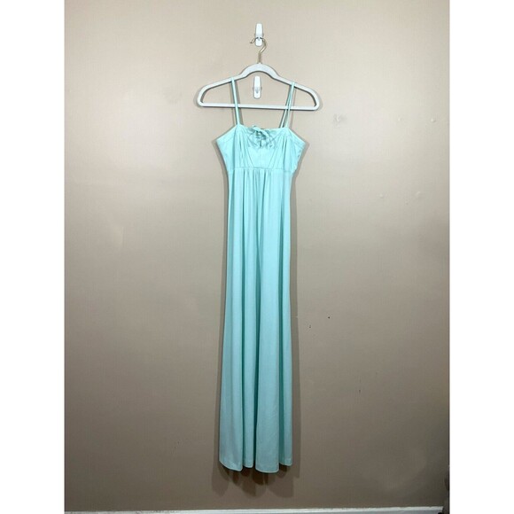 VTG Womens Maxi Slip Dress S Blue Bow 80s 90s Femme Party Wedding Guest Prairie - Picture 1 of 7